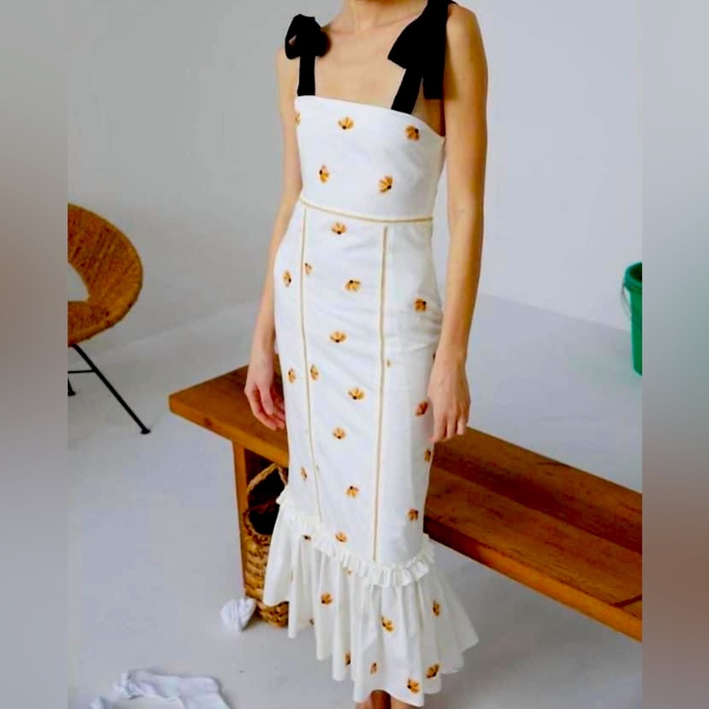 LUG VON SIGA greta dress in off white w/ embroidery